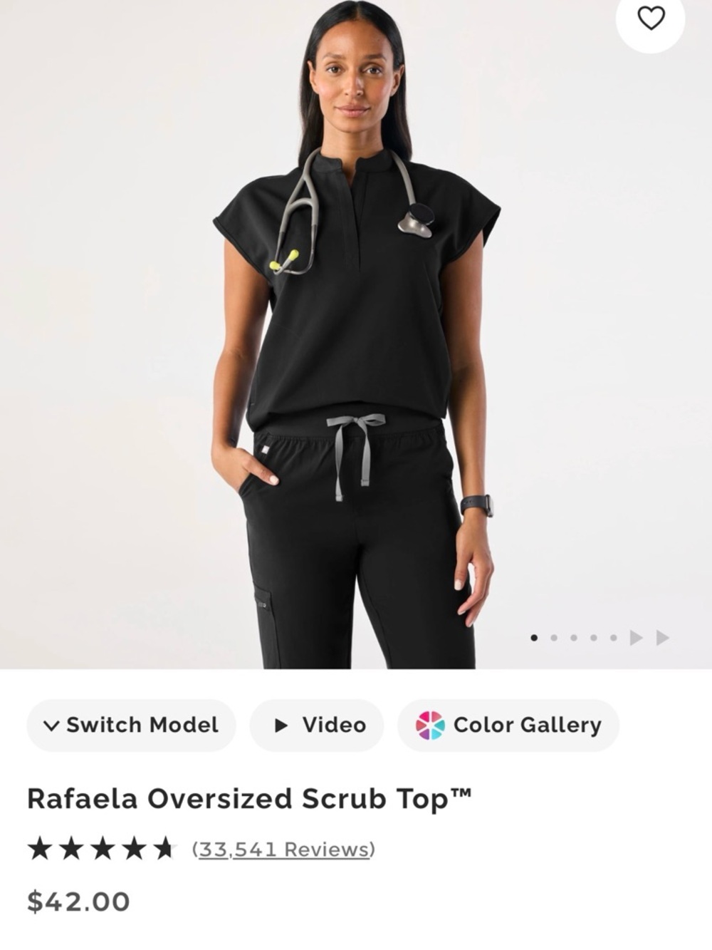 Rafaella Relaxed-Fit Scrub Top in Black